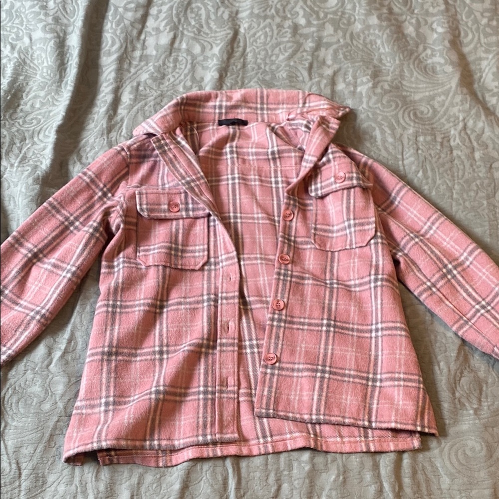 Pink Utility Jacket with Plaid Pattern